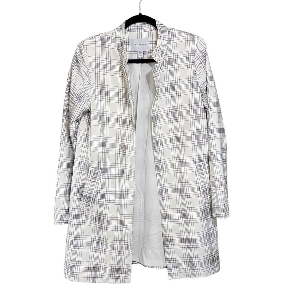 Carolina Belle Montreal jacket long white & black plaid office career academia M